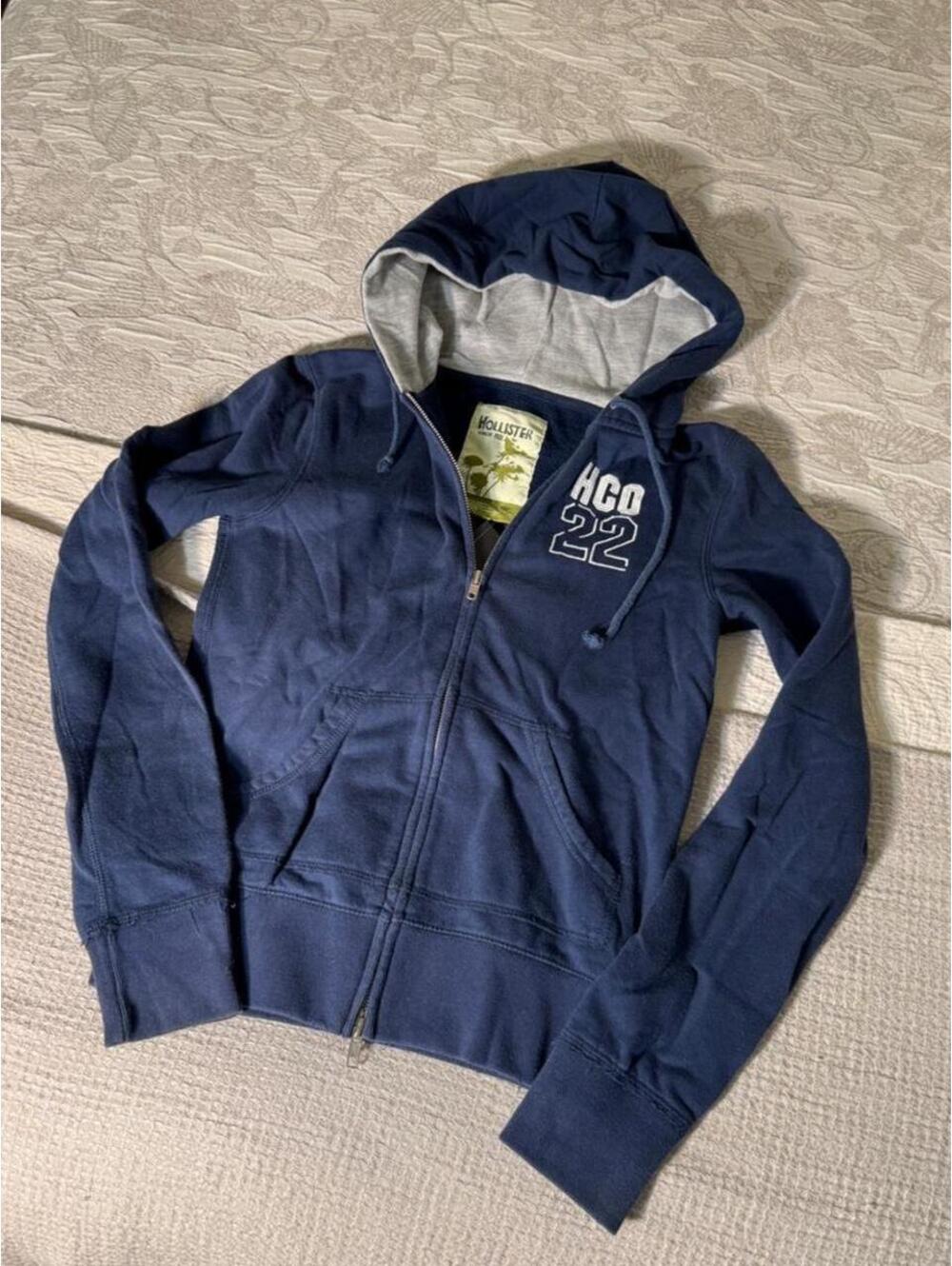 y2k hollister navy blue zip up hooded jacket